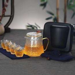 Ensembles de voies de thé Téage à thé en verre de café en verre gaiwan tasses à thé un pot quatre tasses de voyage portable chinois avec sac