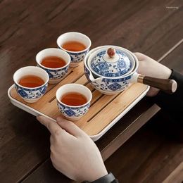 Juegos de té con flores, juego de té con forma de molienda de piedra exquisita, taza hecha a mano, regalo de ceremonia china, GungFu único