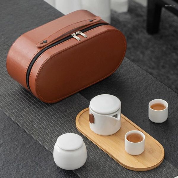 Ensembles de voiles de thé Ensemble complet de thé de voyage en casier en céramique portable avec cadeau de tasse de sac à main au café