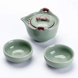 Teaware-sets Gaiwan Travel Tea Set Teapot theekopjes The Ru Kiln Quick-Pass Cup 1 Pot 2 Cups Outdoor Ceramic