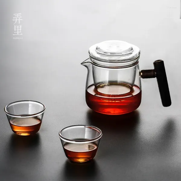 Juntos de té té de viaje de vidrio Té rápido Copa una olla Dos tazas bolsas portátiles de madera al aire libre Tetera elegante