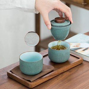 Ensembles de thé théière en céramique verte service à thé de voyage sac Portable une tasse de Pot à arrêt rapide en plein air
