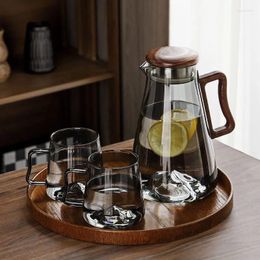 Ensembles de thé en verre gris, bouilloire à eau froide, ensemble de tasses à thé, résistant aux hautes températures, pour la fabrication ménagère