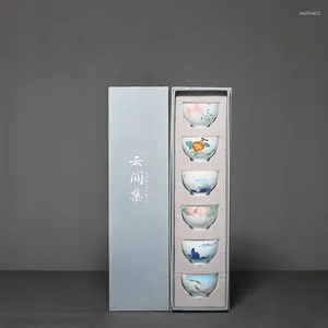 Teaware-sets met de hand geschilderde Celadon Flower Kungfu Tea Set Cup Ceramic Homein Underglalaze Gift Box
