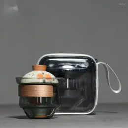 Teaware-sets Handgeschilderde rode Persimmon Travel Tea Set Draagtas Cup 1 Pot 4 kopjes Outdoor Portable Teapot Small