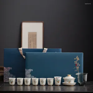 Theeware sets handgemaakte cloisonne zilveren keramische email theeset Chinese stijl lichte luxe high-end huishouden cover theekopje geschenkdoos