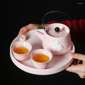 Juegos de té de té de té de té de té chino hechos a mano tetera de tetera exquisita tazas de té de té de color rosa con bandeja