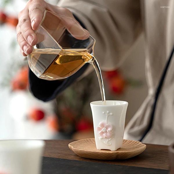 Ensembles de service à thé, tasse à thé en Jade blanc, fleur pincée à la main, pour dames, maître personnel, tasses pour Couple unique, boîte-cadeau