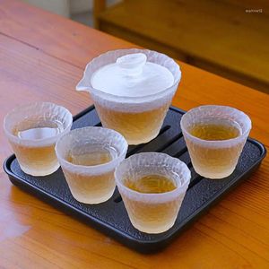 Ensembles de service à thé en verre résistant à la chaleur, avec finition givrée, tasses à thé Gongfu de Style japonais et outils de préparation du thé simples