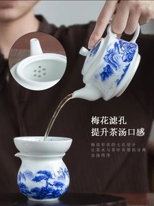 Jingdezhen – service à thé haut de gamme, théière peinte à la main en céramique, porcelaine bleue et blanche, paysage unique