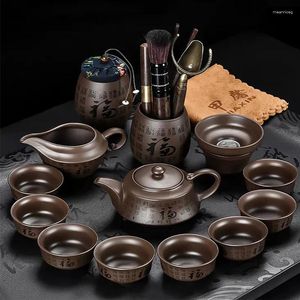 Ensembles de bitumes de sable de sable violet de haute qualité avec un dispositif de fabrication de thé semi-manuel du bol de couverture de théâtre chinois ménager
