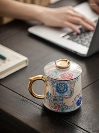 Juegos de teteras de plata de ley de alta calidad, taza de té esmaltada Cloisonne, separación de agua de cerámica especial Personal con tapa para oficina