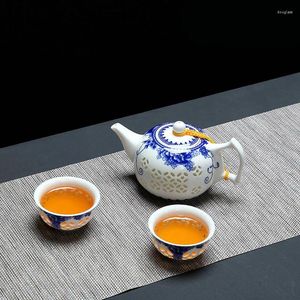 Dehua – service à thé en céramique bleu et blanc, de haute qualité, 1pot, 2 tasses, bouilloires exquises, tasse en porcelaine, verres à boissons en porcelaine
