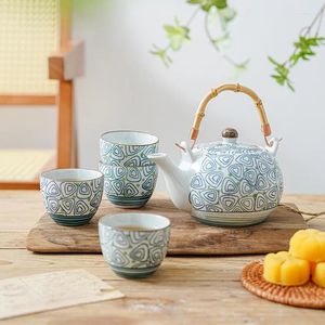 Teaware sets met de hand geschilderde geometrische keramische theapot theekop huishouden met grote capaciteit thee koude ketel (4 kopjes 1 theepot)