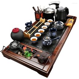 Ensembles de cimes de thé à la maison salon intégré de sable de sable violet bureau à la main art en bois massif en bois noir noir en or art table automatique