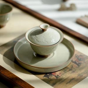 Ensembles de service à thé pivoine en Relief de glaçage au miel trois types de bol de couverture tasse à thé service à thé chinois en céramique unique avec n'est pas