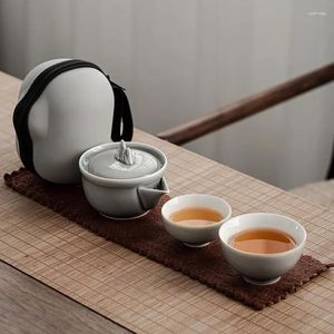 Service à thé Iceberg glaçure gris, tasse rapide japonaise Simple, un Pot, deux tasses, service à thé de voyage Portable, porcelaine Gaiwan