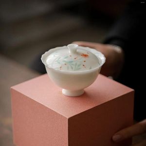 Ensembles de service à thé en porcelaine de Jade glacé, bol de brassage de thé peint à la main, coquille d'œuf blanche faite à la main, deux seules soupières, ensemble de ménage chinois