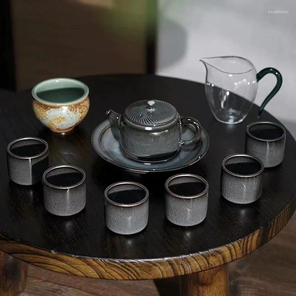 Service à thé en céramique émaillée noire, pneu en fer, service à thé Kung Fu