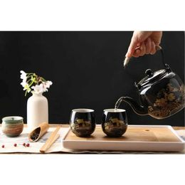 Ensembles de voiles de thé Japonais Beau ensemble de thé en porcelaine asiatique noir avec 1 théière 6 tasses à thé 1 plateau de thé 1 infuseur en acier inoxydable pour adultes