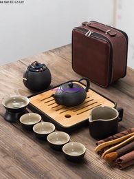 Ensembles de voies de thé en poterie noire japonaise Kungfu Ta set Portable Suit Voyage 13 pièces un pot de quatre tasses tasse de passager rapide