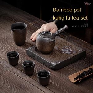 Juegos de té de té Juego de té de esmalte de hierro dorado japonés