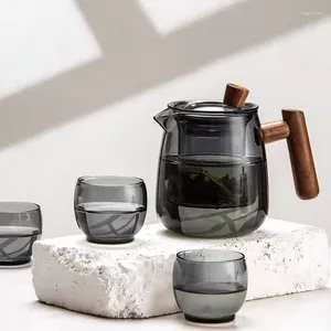 Ensembles de thé théière à infuseur japonaise pour théières à thé ensemble de verre à poignée en bois créatif résistant à la chaleur Gaiwan Pu Erh bouilloire