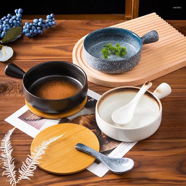 Conjuntos de té, cuenco japonés para Fideos instantáneos, mango bonito de cerámica para el hogar con tapa, arroz para dormitorios de estudiantes