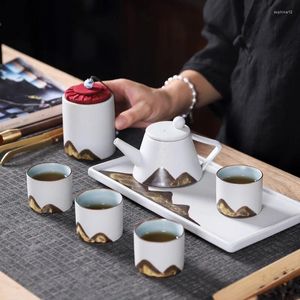 Ensembles de voiles de thé en céramique de style japonais créatif yuanshan poutre de poutre de thé set the business cadeau chinois et tasse