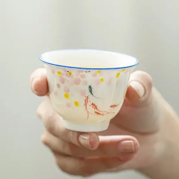 Juegos de té de cerámica de estilo japonés, taza de té maestra pintada a mano, juego de vasos para el hogar, tazón pequeño hecho a mano de porcelana blanca