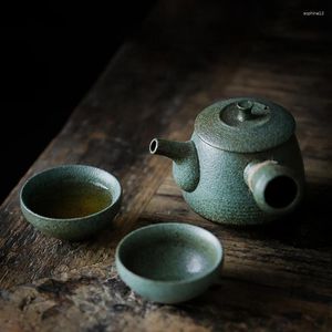 Juego de té de té de estilo japonés Juego de té retro rápido Copa de cliente una olla Dos tazas 2 personas Tetera de cerámica áspera pequeña