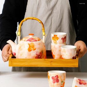 Ensembles de thé ensemble de théière en céramique de Style japonais bouilloire à thé tasse à thé avec poignée de plateau à la maison en utilisant l'après-midi SZ-TC21013004