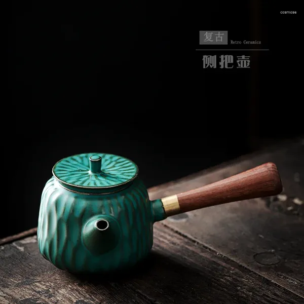 Ensembles de voiles de thé Japonais Potterie grossière Poigure latérale Pot Antique Téage de thé en bois