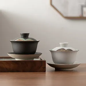 Ensembles de voiles de thé japonais dessinés à la main dans la palette de thé en porcelaine de Gaiwan Gaiwan Bowl STOARE MAKER COVER