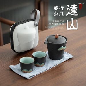Theeservies Sets Japanse stijl Handgetekend Yuanshan Reistheeservies Stoare Handige kop Eén pot Twee kopjes Auto Draagbare Mini