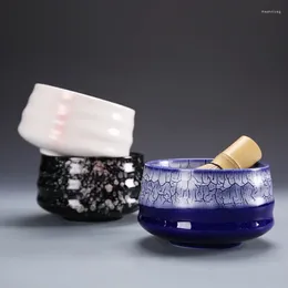 Ensembles de voiles de thé Style japonais Fabriqué à la main Bamboo Matcha Set Ceramics Kit Song Rhyme Ceremony Tools 4pcs Case