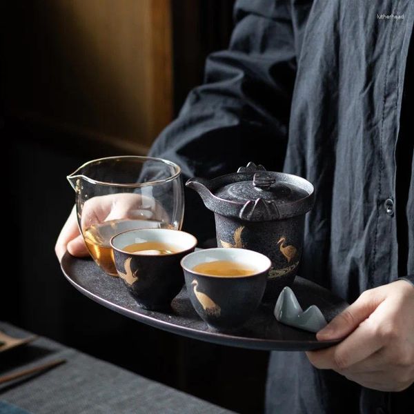 Juegos de té de estilo japonés una olla de dos tazas juego de té de porcelana en casa de traje pequeño en casa simple viernes seco gaiwán