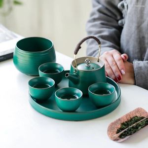 Ensembles de thé de style japonais, un pot avec quatre tasses, service à thé, théière en céramique, plateau à thé, complet de boîte-cadeau