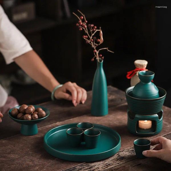 Ensembles de service à thé bouteille de saké de Style japonais, chauffe-vin en céramique, Pot chauffant en verre, petite bougie jaune, ensemble chauffant