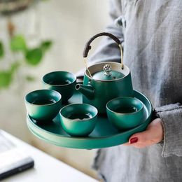 Services à thé Service à thé de style japonais Kongfu Drinkware: Pot 4 tasses 1 plateau couleur vert noir blanc