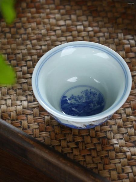 Juegos de té Jingdezhen, cubo azul y blanco, muestra de Color, taza de té para el propietario del hogar, porcelana antigua prensada a mano de alta calidad