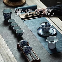 Ensembles de voiles de thé Jingdezhen en porcelaine bleu et blanc Ensemble de thé antique maison gaiwan théière sous-glaçure couleur