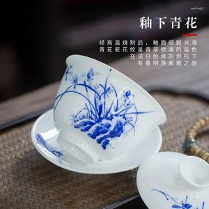 Jingdezhen – service à thé avec couvercle en porcelaine bleue et blanche, service à thé simple, anti-brûlure, peint à la main, Gaiwan