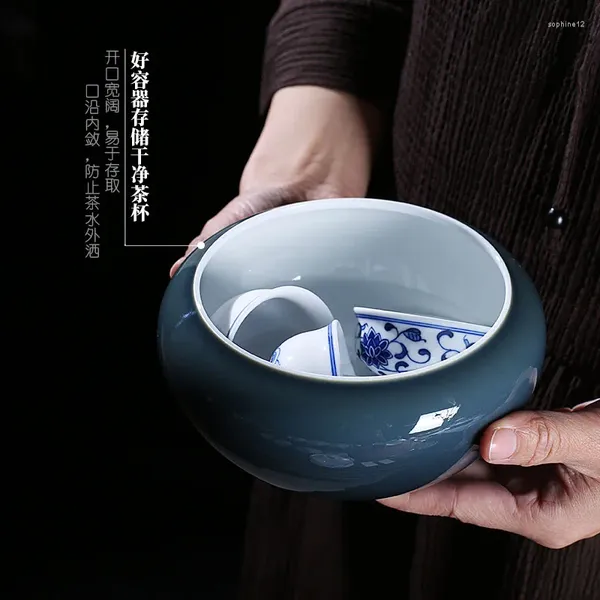 Ensembles de voies de thé Jingdezhen Blue Glaze en céramique Thé lavage Grande tasse de poussière ménage-brossage Basher