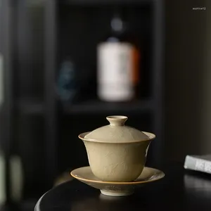 Teaware -sets Jingdezhen Ding Ware Yellow Sancai Gaiwan Tea Cup Cold Three Friends Not Bowl Single grote maat maker