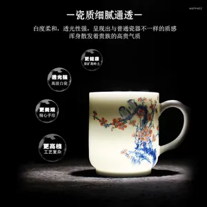 Ensembles de voiles de thé Jingdezhen en céramique peinte à la main tasse de thé et avec un couvercle à grande capacité Porcelaine Water Office Personnalisation des cadeaux