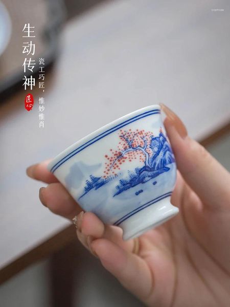 Jingdezhen – service à thé en céramique peint à la main, grande taille, paysage bleu et blanc, maître unique pour usage personnel