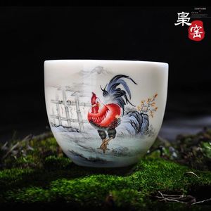 Teaware-sets Jingdezhen Handgeschilderde Master Cup Tea Pastel Cock theekop keramische single persoonlijk klein