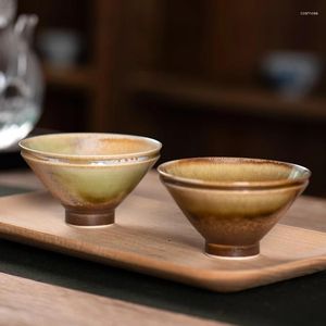 Jingdezhen – service à thé en céramique Antique, Imitation bois de chauffage fait à la main, tasse principale de thé, grand Type de chapeau en bambou Zen japonais