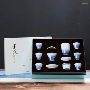 Theeserviezen Jingdezhen Hoogwaardige handgeschilderde witte porseleinen theeservies Geschenkdoos Business Cover Bowl Cup